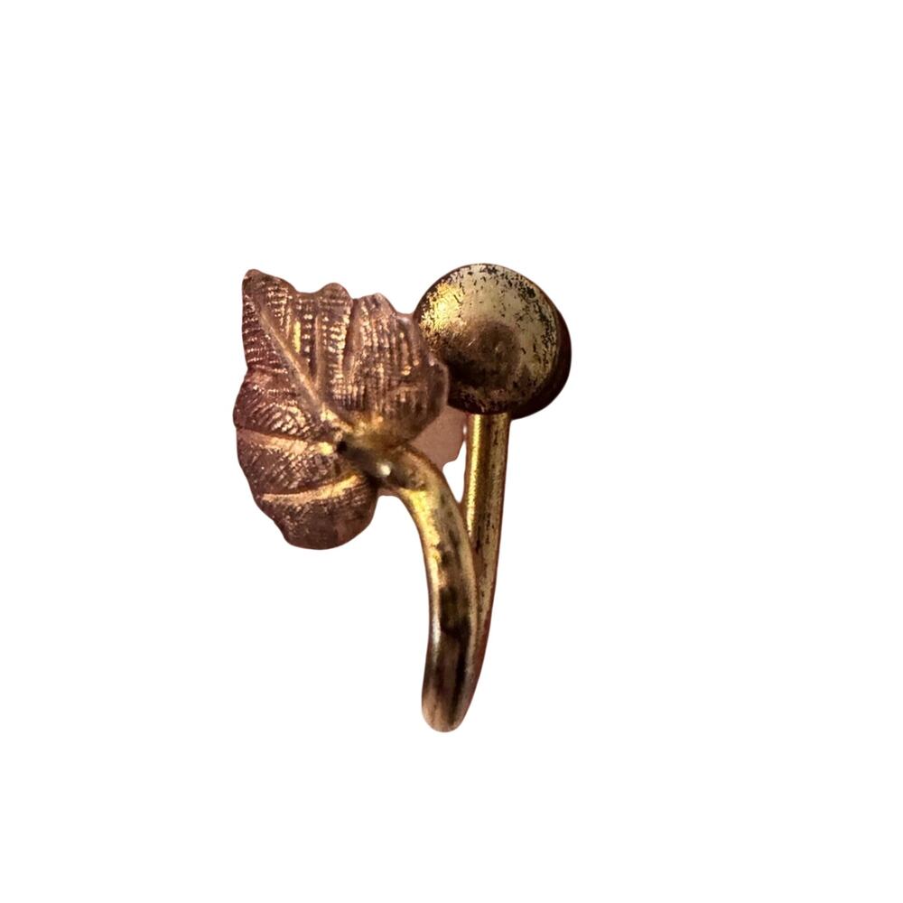 Vintage Black Hills Gold Pink Leaf Clip On Earring One Only No Pair 12K